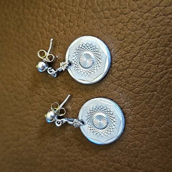 Vintage Atomic Spirograph Sunburst Disc Medallion Dangle Post Earrings - Picture 2 of 4